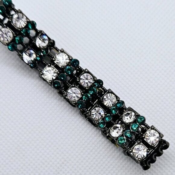 Double Row Open-Back Emerald Rhinestone Stretch Bracelet - Picture 2 of 4